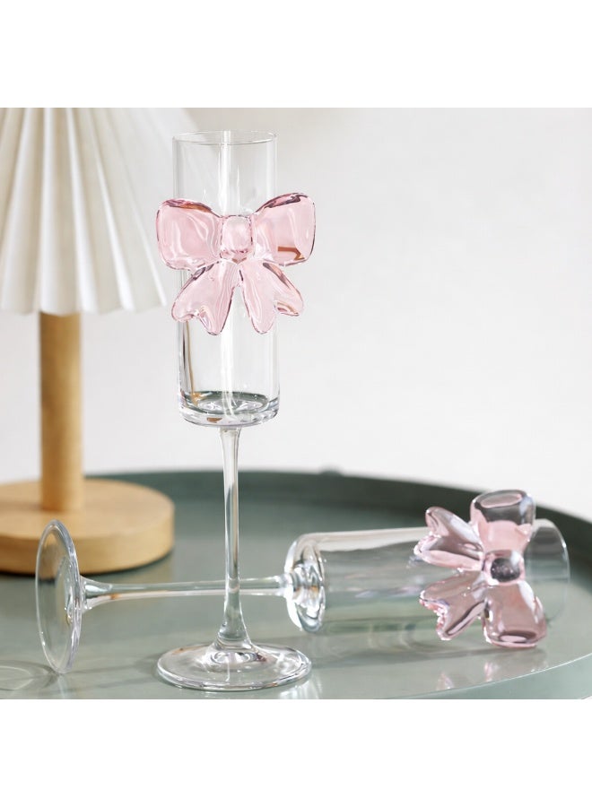 عدد 2 كأس زجاجي فاخر بتصميم فيونكة وردية أنيق - Image 1